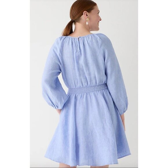 J.Crew $138 Palmero Smocked Waist Mini Dress Blue Linen Size S BP855 - Picture 3 of 9